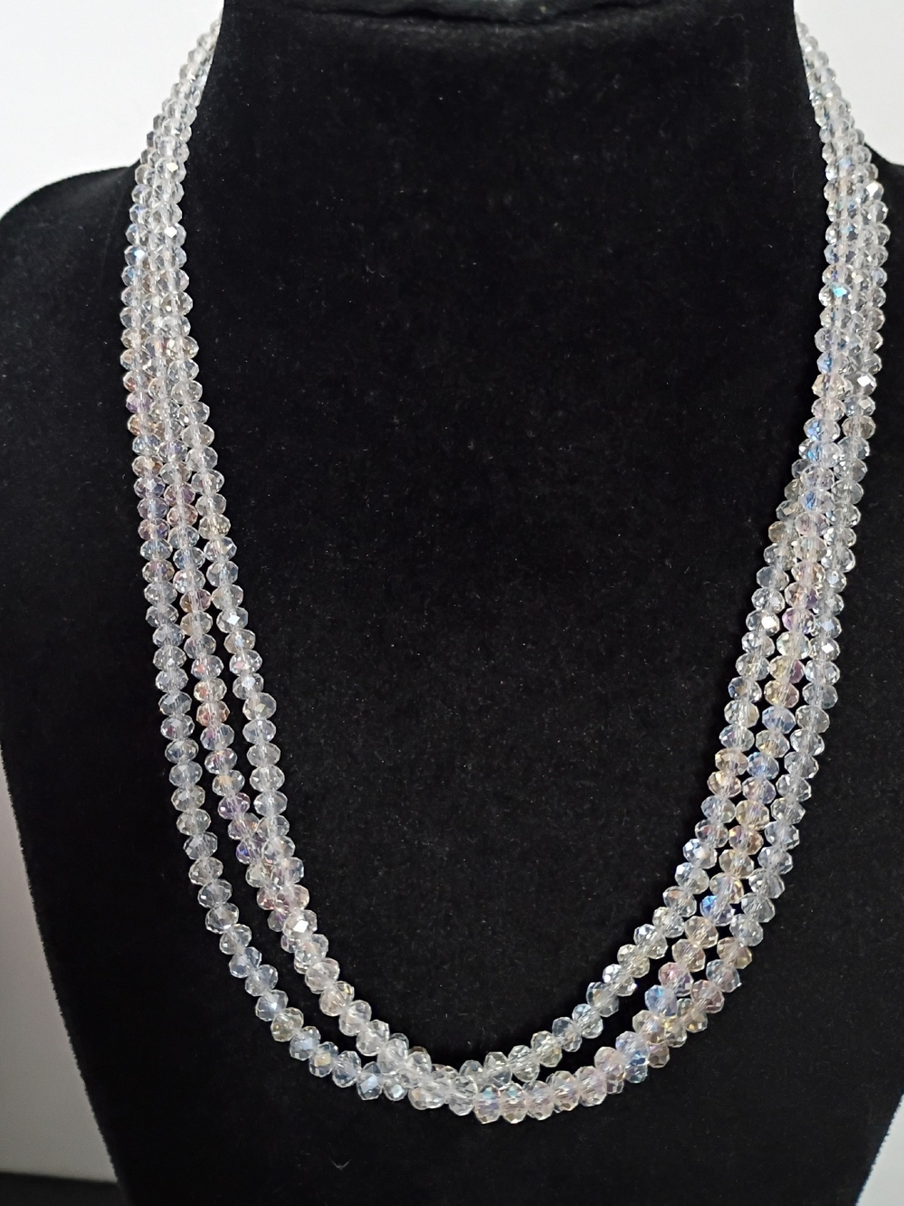 Vintage Estate Aurora Crystal Multi-Strand Beaded Necklace - Clear/Iridescent